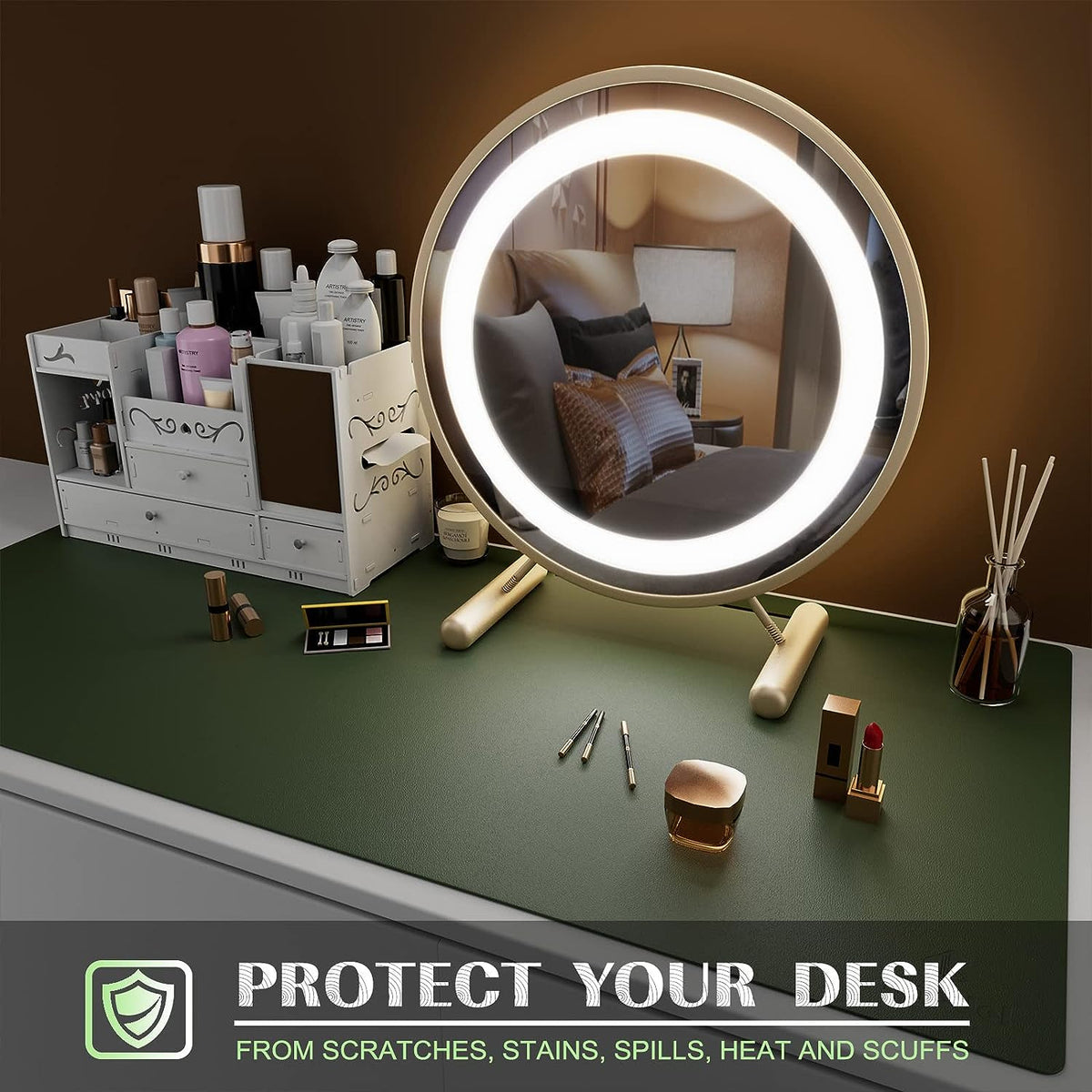 PU Leather Desk Mat Waterproof Office Table Pad for Laptop, Keyboard & Mouse