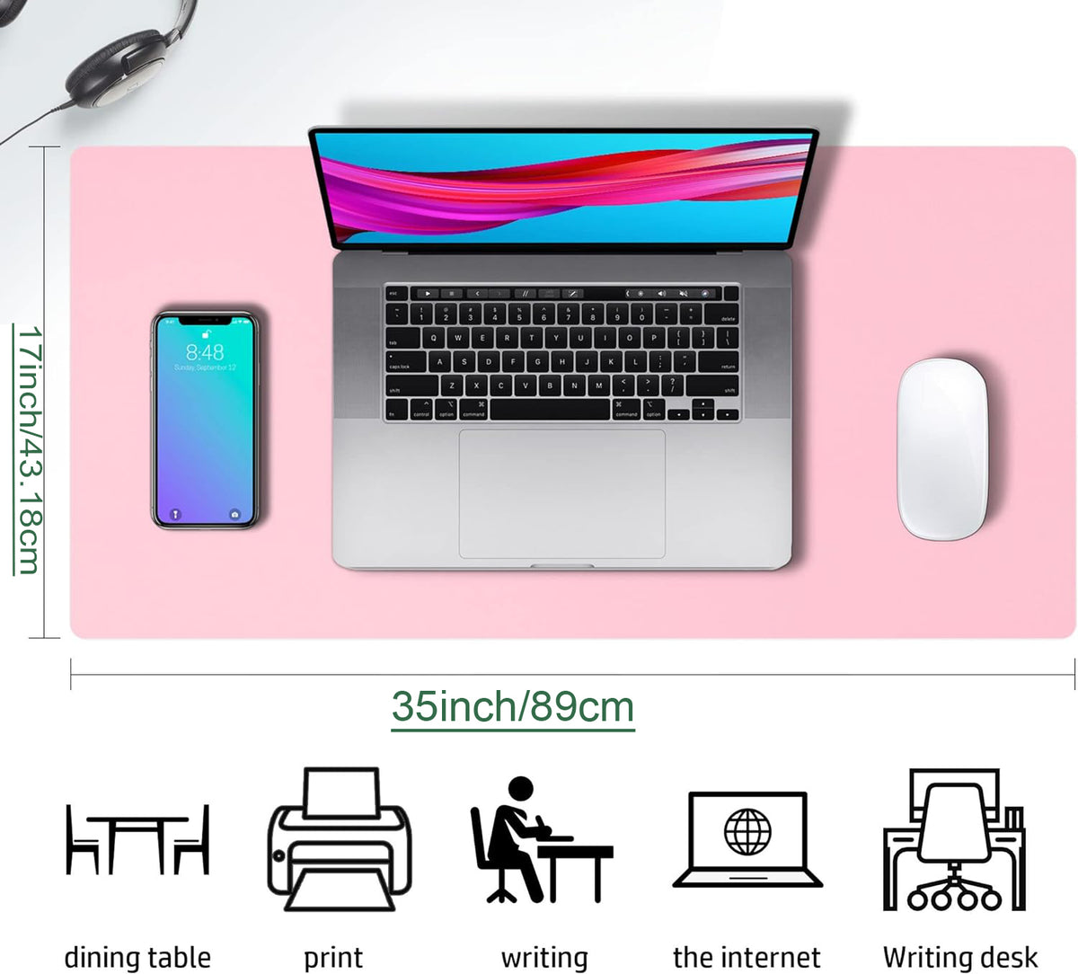 PU Leather Desk Mat Waterproof Office Table Pad for Laptop, Keyboard & Mouse