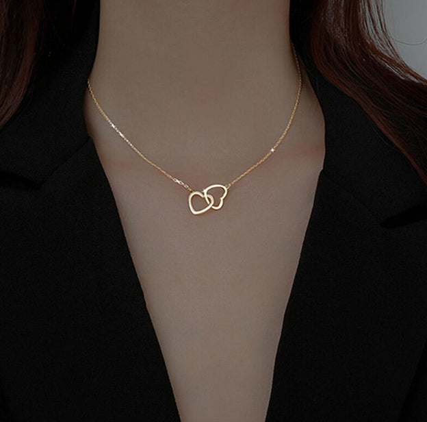 Double Heart Necklace for Girls | Stainless Steel Interlocked Heart Pendant