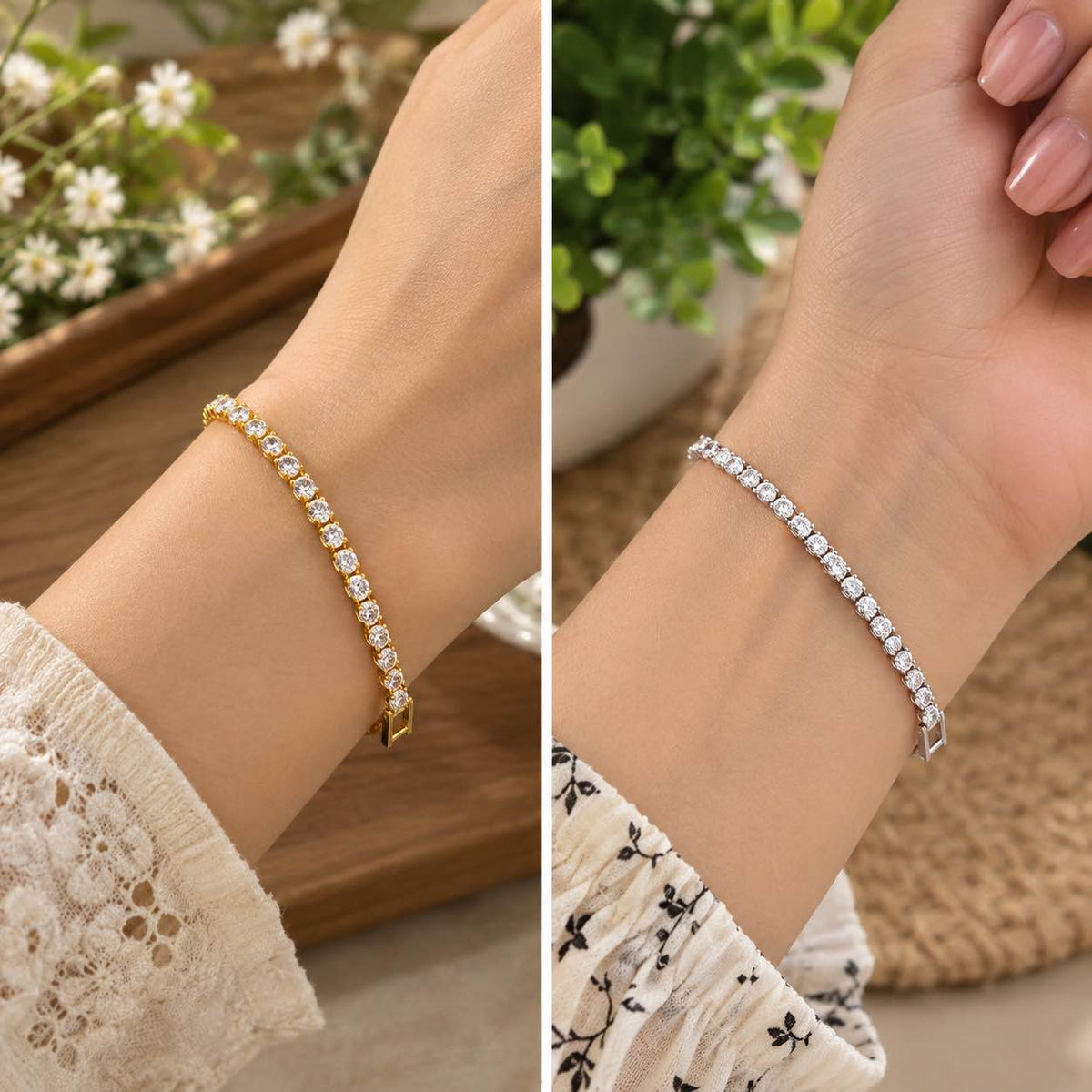 Stainless Steel Crystal Tennis Bracelet for Women