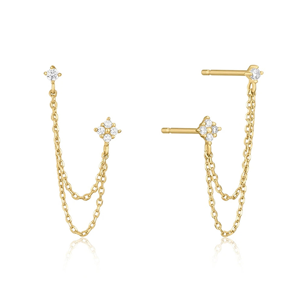 Double Ear Studs with Tassel Chain Earrings for Women – Elegant CZ Hanging Fashion Jewellery