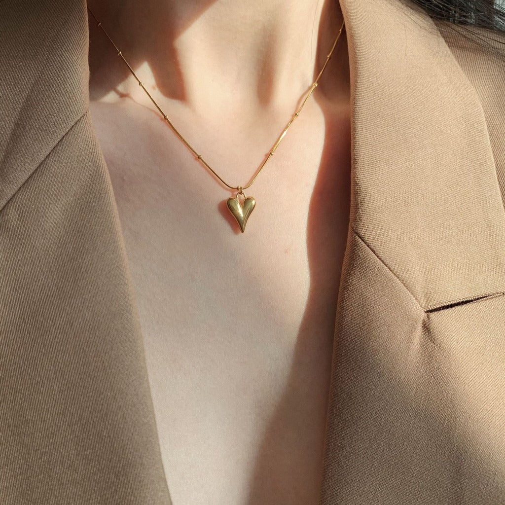 Golden Stainless Steel Heart Pendant Necklace for Women | Chunky Chain Jewelry