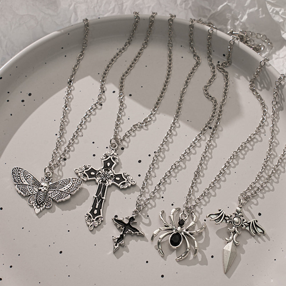 Y2K Spider & Cross Necklace Set – Trendy Gothic-Inspired Jewellery for Girls & Women
