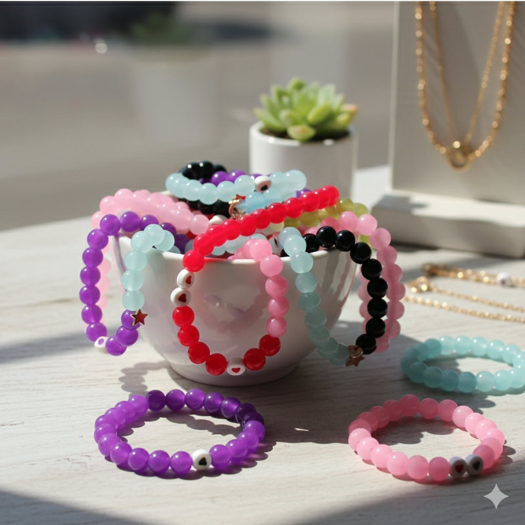 Korean Beaded Bracelet with Mini Heart Charm – Cute Handmade Fashion Jewelry for Girls & Women