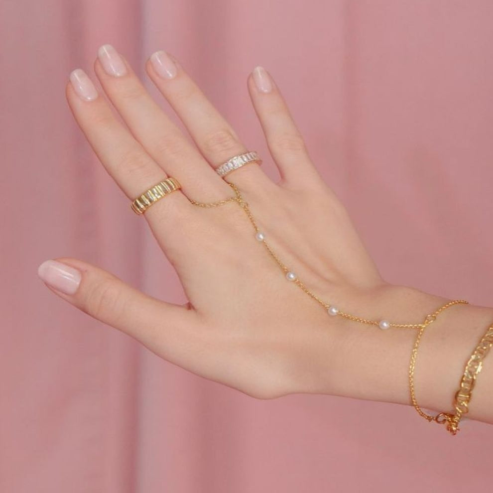 Gold Plated Pearl Hathphool Bracelet for Women & Girls – Elegant Finger Ring Bracelet for Wedding & Party Wear