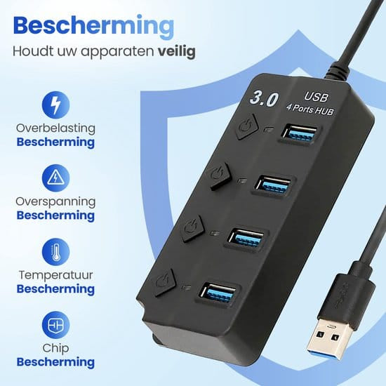 4 Port USB 3.0 Hub High Speed USB Hub Splitter for PC & Laptop