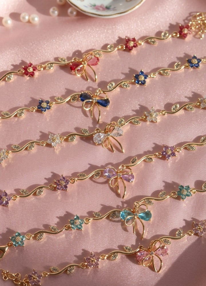 Tulip Bow Bracelet with Crystal Stones for Women & Girls