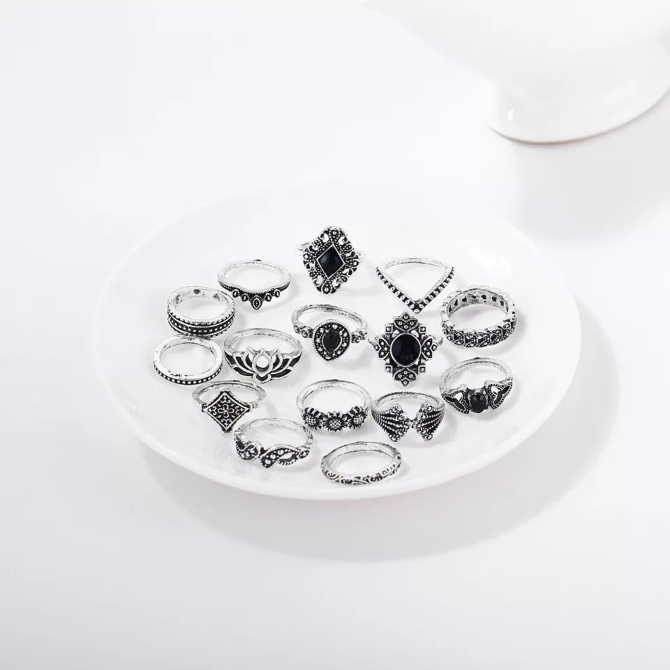 15Pcs Silver Ring Set for Women & Girls | Stackable Fashion Rings | Wedding & Anniversary Jewelry