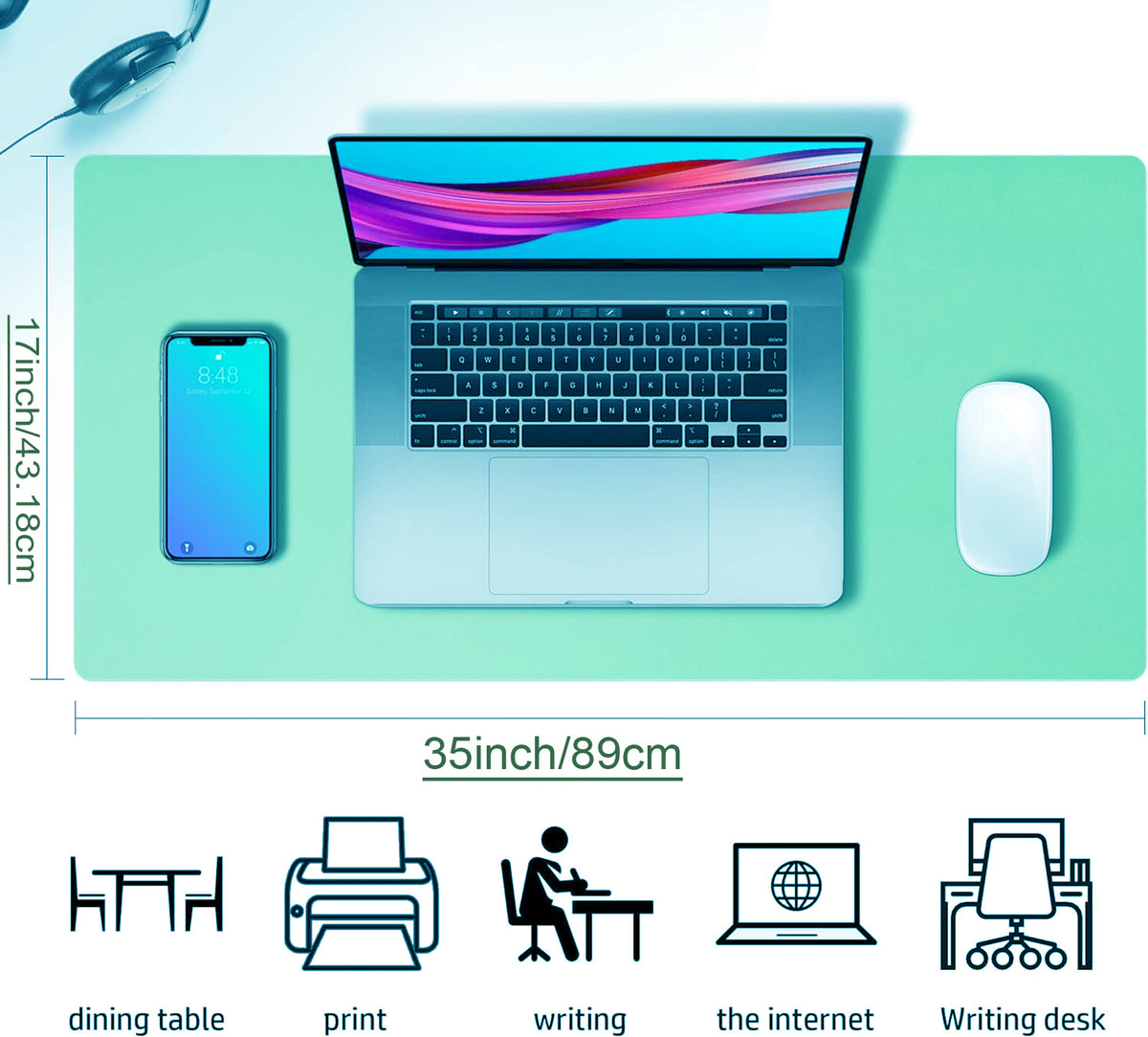 PU Leather Desk Mat Waterproof Office Table Pad for Laptop, Keyboard & Mouse