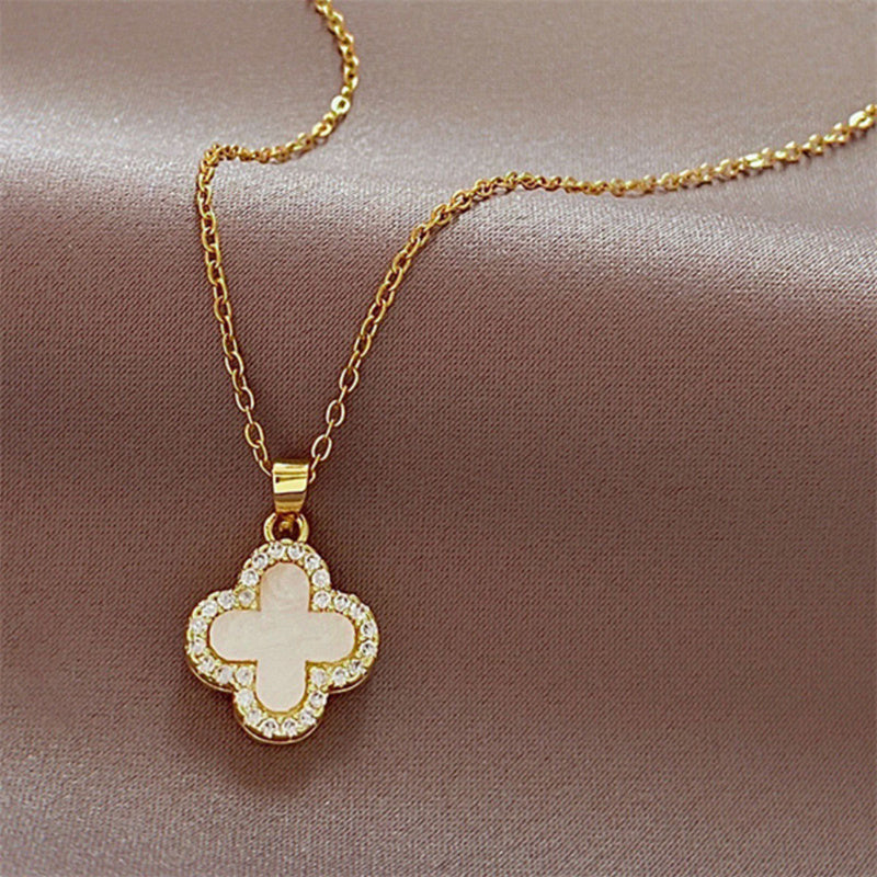 Rose Gold Black Clover Necklace for Women | Korean Fashion Titanium Pendant