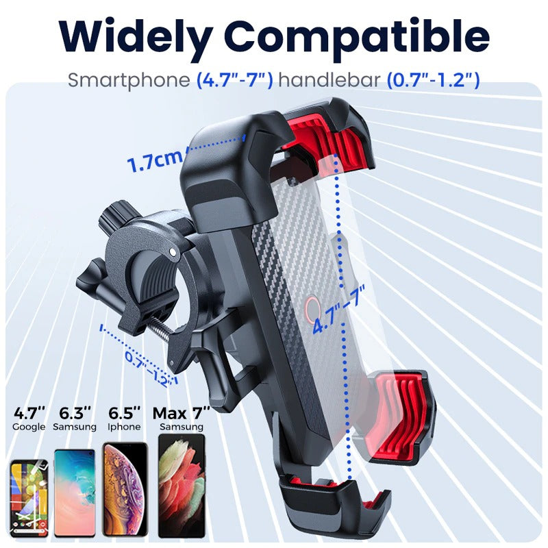 Bike Phone Holder Stand Mount Universal 360 Rotation, Adjustable Clamp, Compatible with Phones up to 8 cm, Black, Red, Fits Bicycles, Motorcycles, Strollers, Treadmills
