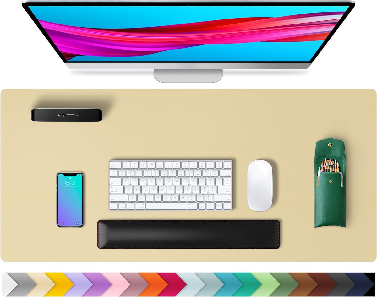 PU Leather Desk Mat Waterproof Office Table Pad for Laptop, Keyboard & Mouse