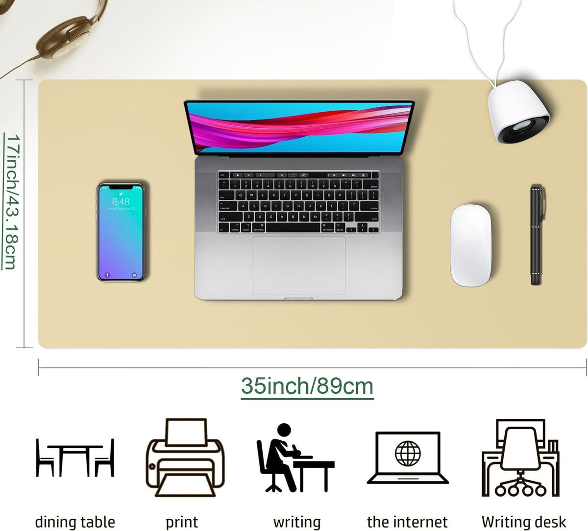 PU Leather Desk Mat Waterproof Office Table Pad for Laptop, Keyboard & Mouse