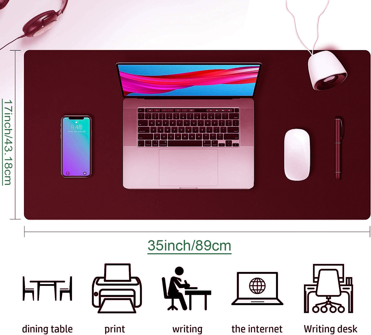 PU Leather Desk Mat Waterproof Office Table Pad for Laptop, Keyboard & Mouse