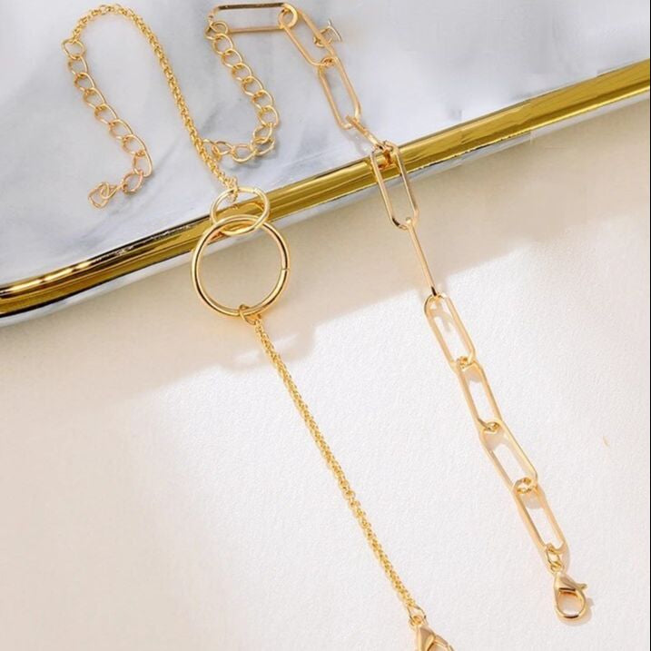 2-Piece Vintage Bohemian Chain Bracelet Set for Women & Girls – Chunky Double Ring Pendant Fashion Jewelry