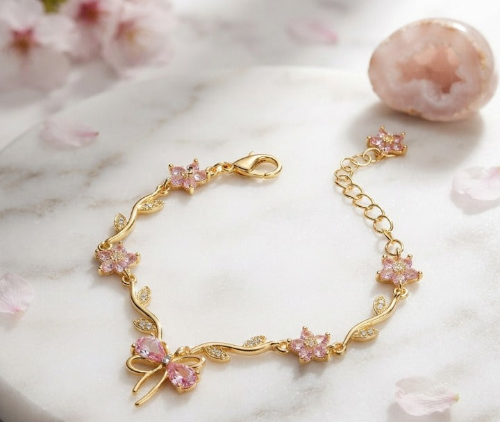 Tulip Bow Bracelet with Crystal Stones for Women & Girls
