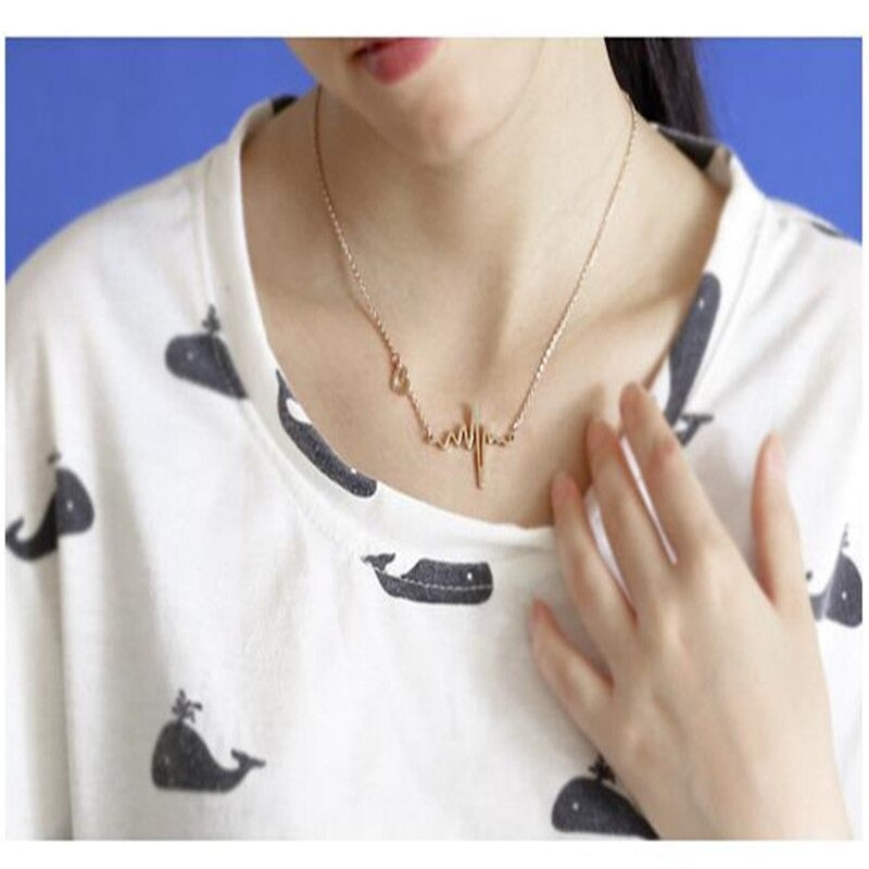 ECG Heartbeat Necklace for Women – Titanium Steel Pulse Pendant Clavicle Chain | Gearzone Fashion Jewellery