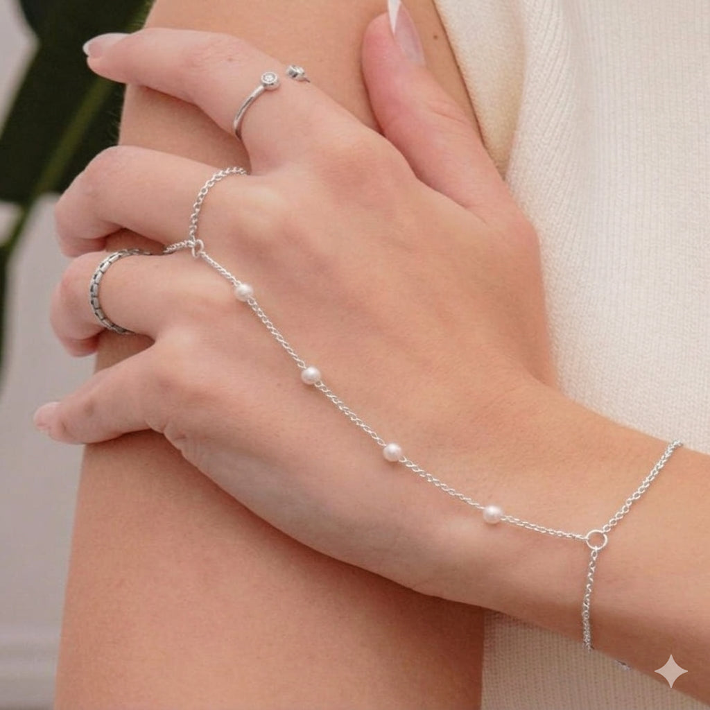 Gold Plated Pearl Hathphool Bracelet for Women & Girls – Elegant Finger Ring Bracelet for Wedding & Party Wear