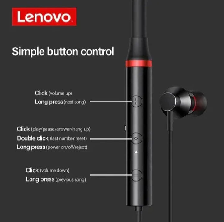 Lenovo HE05 X Wireless Neckband Bluetooth 5.4 Headphones – Heavy Bass Stereo Sound, Magnetic Earphones, Noise Reduction & Sports Headset