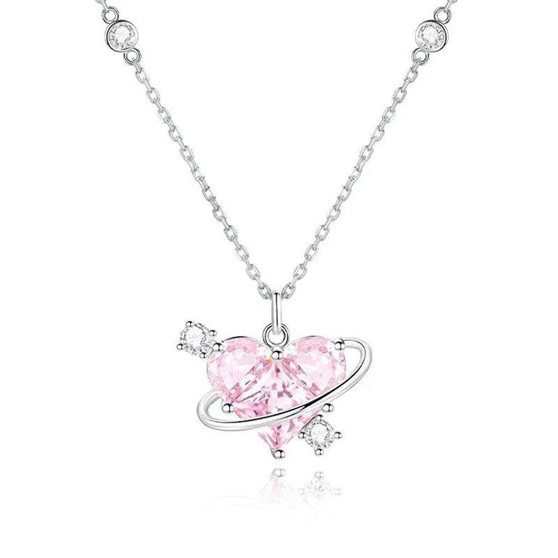 Pink Crystal Heart Pendant Necklace for Women & Girls – Elegant Clavicle Chain | Gearzone Fashion Jewellery