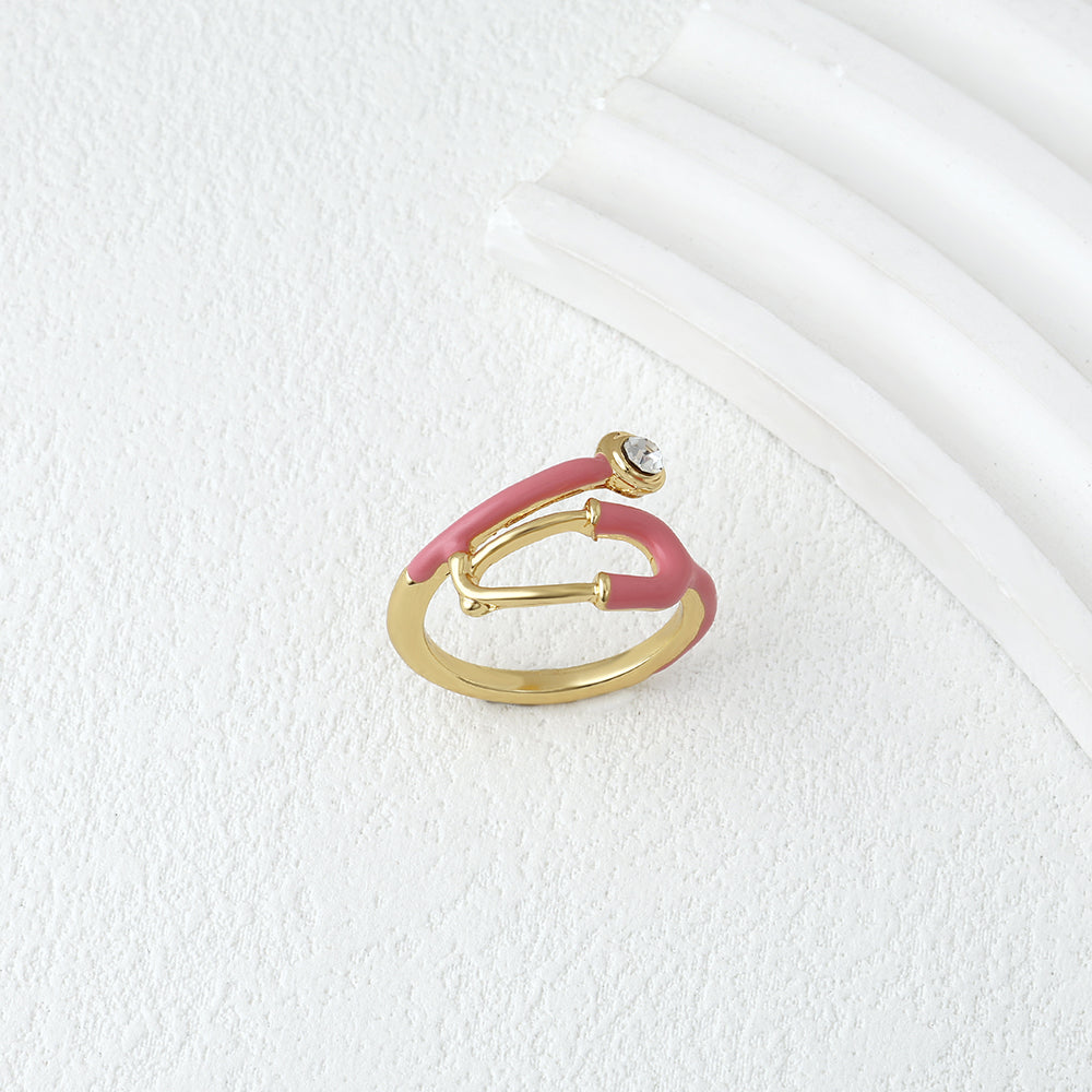 Size 7-9 Pink Enamel Stethoscope Ring | Crystal Medical Ring for Doctors & Nurses | Healthcare Gift