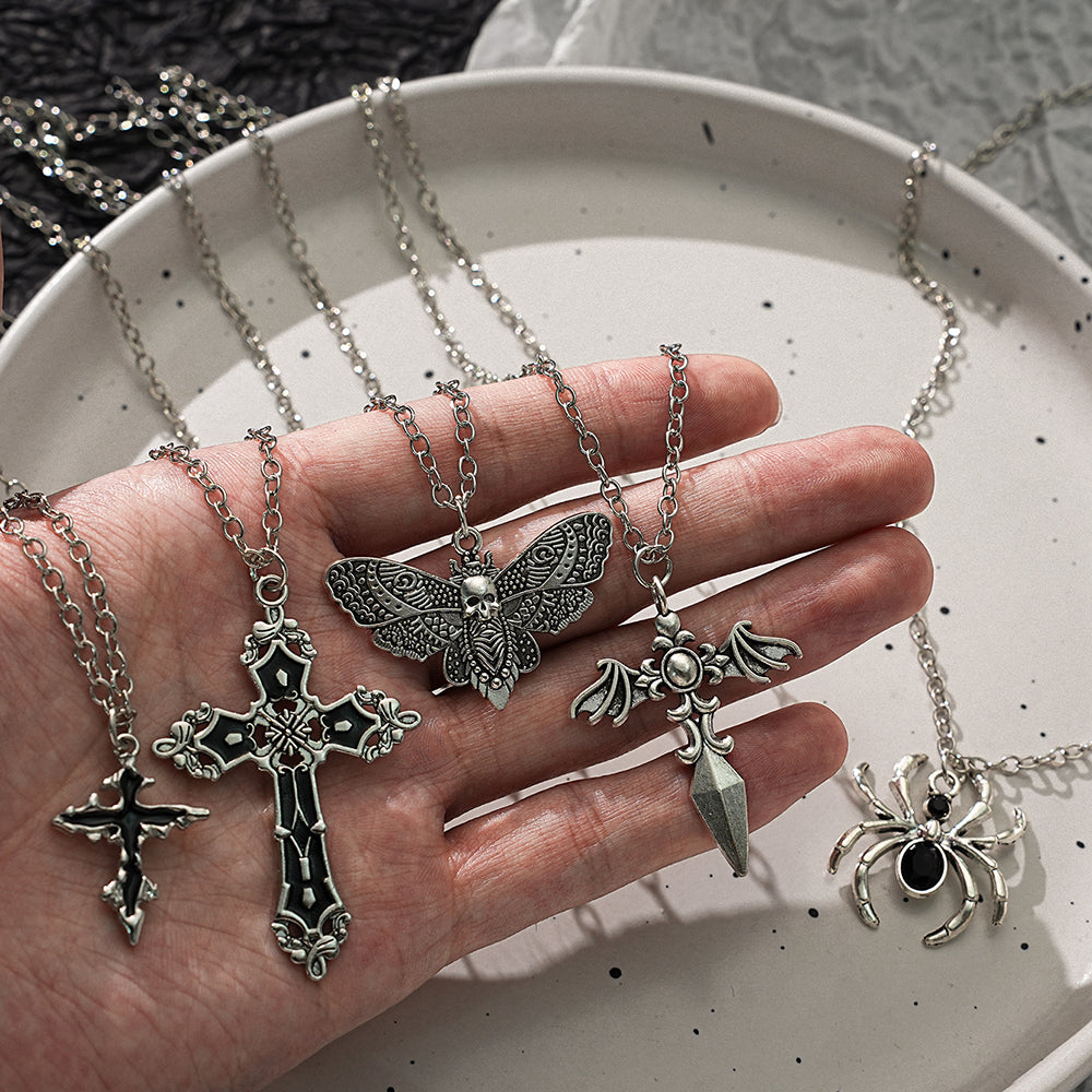 Y2K Spider & Cross Necklace Set – Trendy Gothic-Inspired Jewellery for Girls & Women