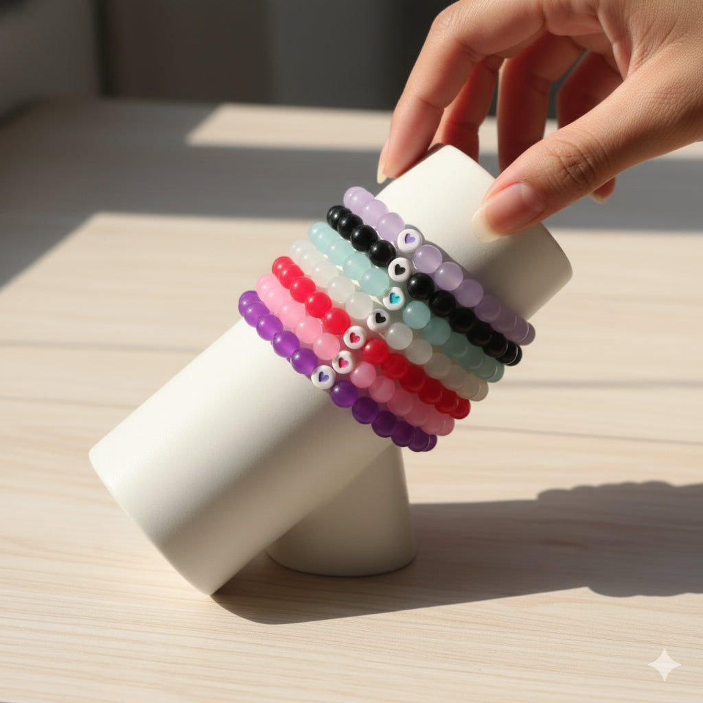 Korean Beaded Bracelet with Mini Heart Charm – Cute Handmade Fashion Jewelry for Girls & Women