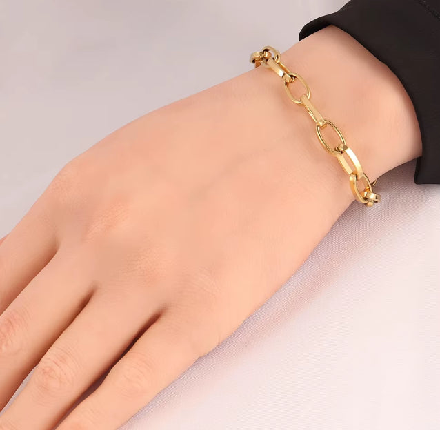 Stainless Steel Oval Chain Bracelet for Women – 4mm Gold & Silver Fashion Bracelet 19cm