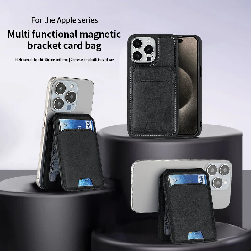 MagSafe Magnetic Card Holder Phone Case – PU Leather Wallet Cover with Stand & Credit Card Pocket
