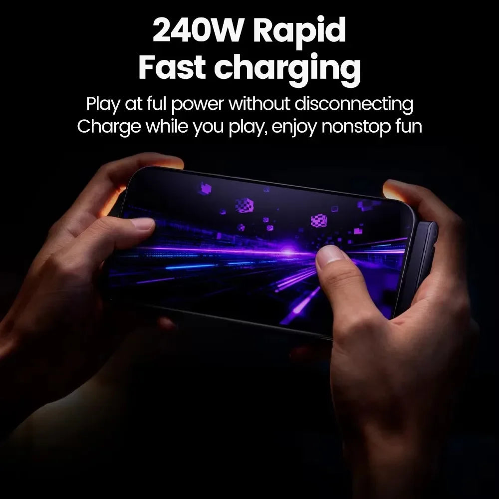 2-in-1 240W Type-C to Type-C Fast Charging Cable with Foldable Phone Stand | Nylon Braided USB-C Cable for Phone, Tablet & Laptop
