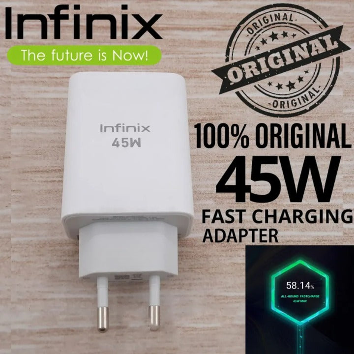 Original 45W Fast Charger For Infinix Mobiles – USB Type-C PD Wall Adapter + Cable | Compatible with Zero, Note, GT Series and all other Smartphones