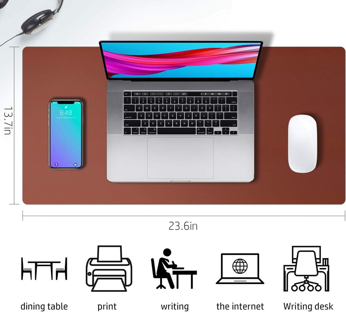 PU Leather Desk Mat Waterproof Office Table Pad for Laptop, Keyboard & Mouse
