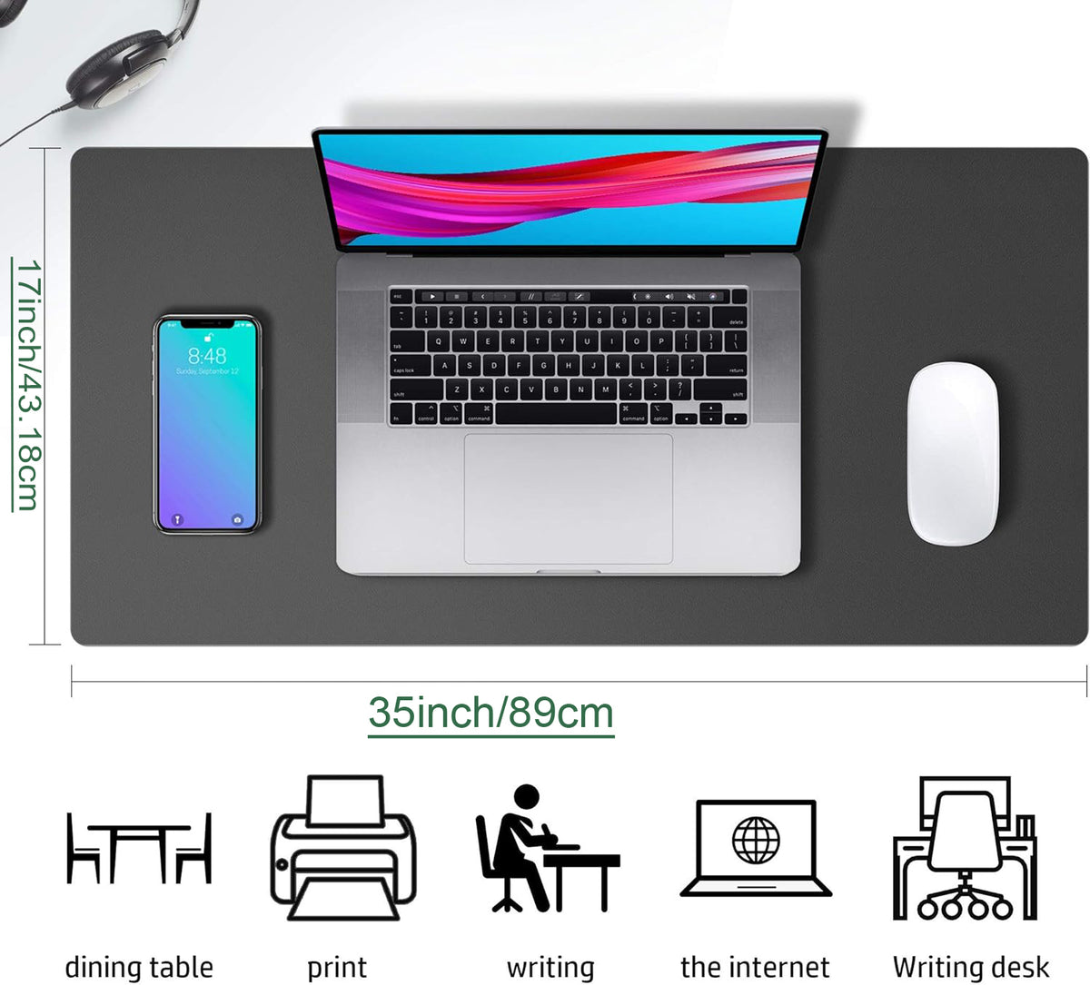 PU Leather Desk Mat Waterproof Office Table Pad for Laptop, Keyboard & Mouse
