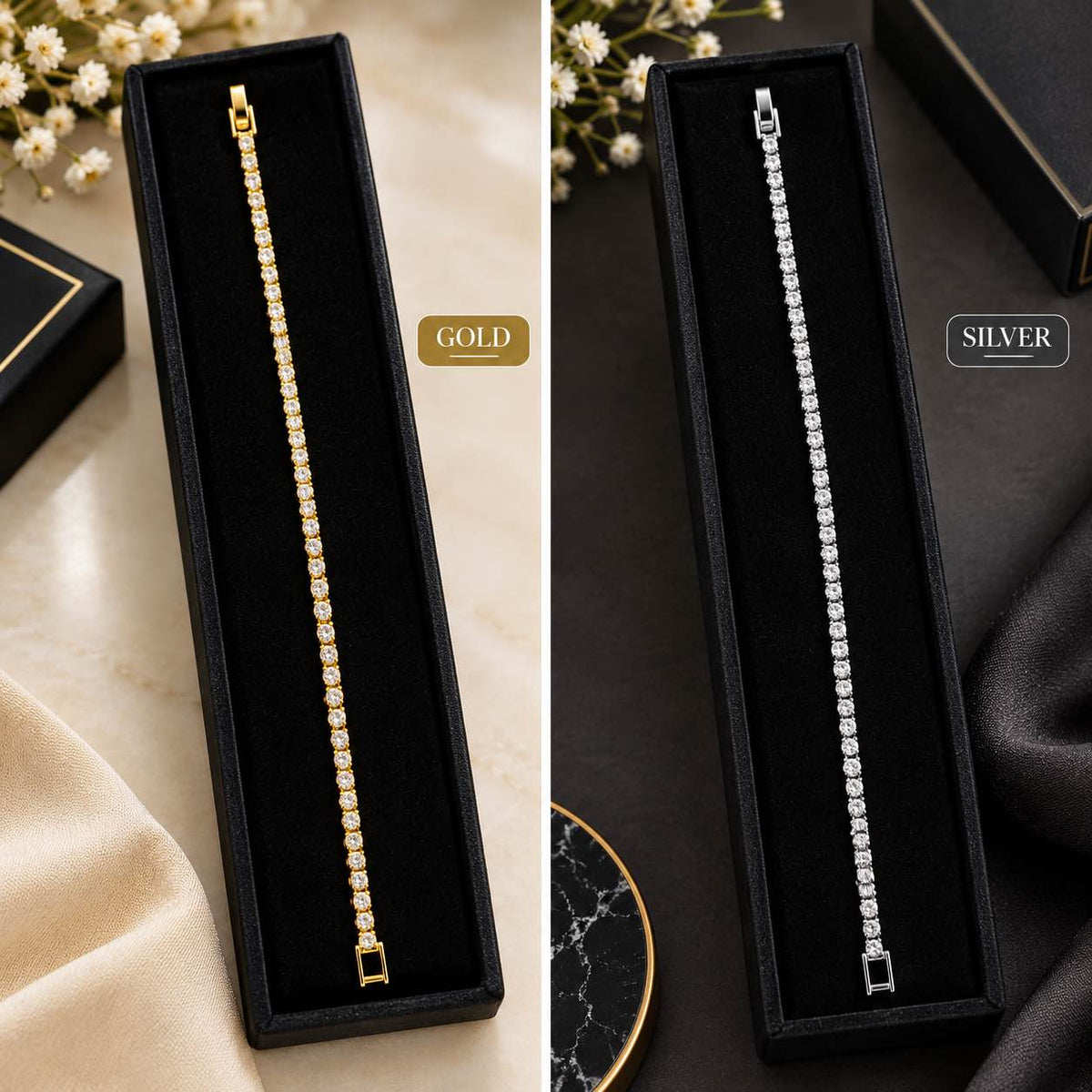 Stainless Steel Crystal Tennis Bracelet for Women