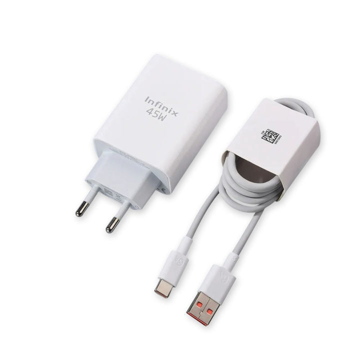 Original 45W Fast Charger For Infinix Mobiles – USB Type-C PD Wall Adapter + Cable | Compatible with Zero, Note, GT Series and all other Smartphones