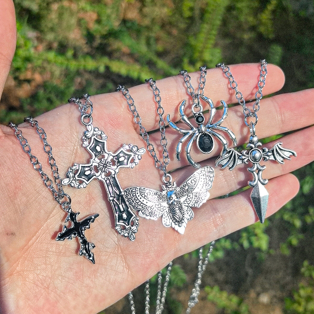 Y2K Spider & Cross Necklace Set – Trendy Gothic-Inspired Jewellery for Girls & Women