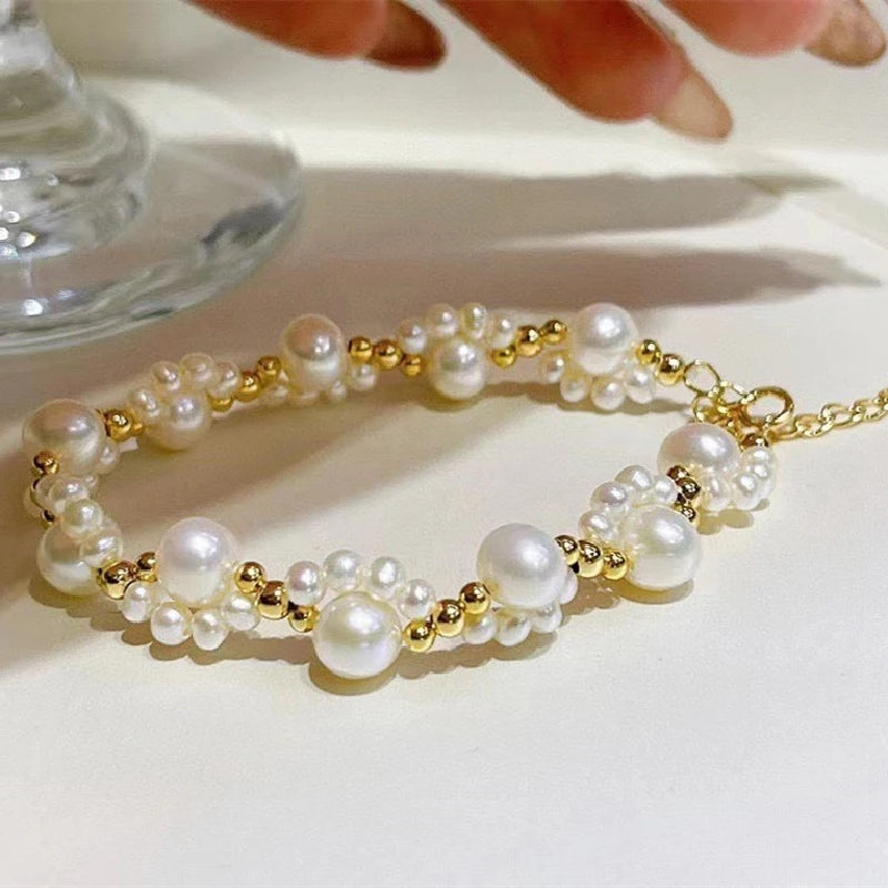 Korean Style Pearl Beaded Bracelet for Women & Girls – Cute Cat Paw Charm Fashion Jewelry