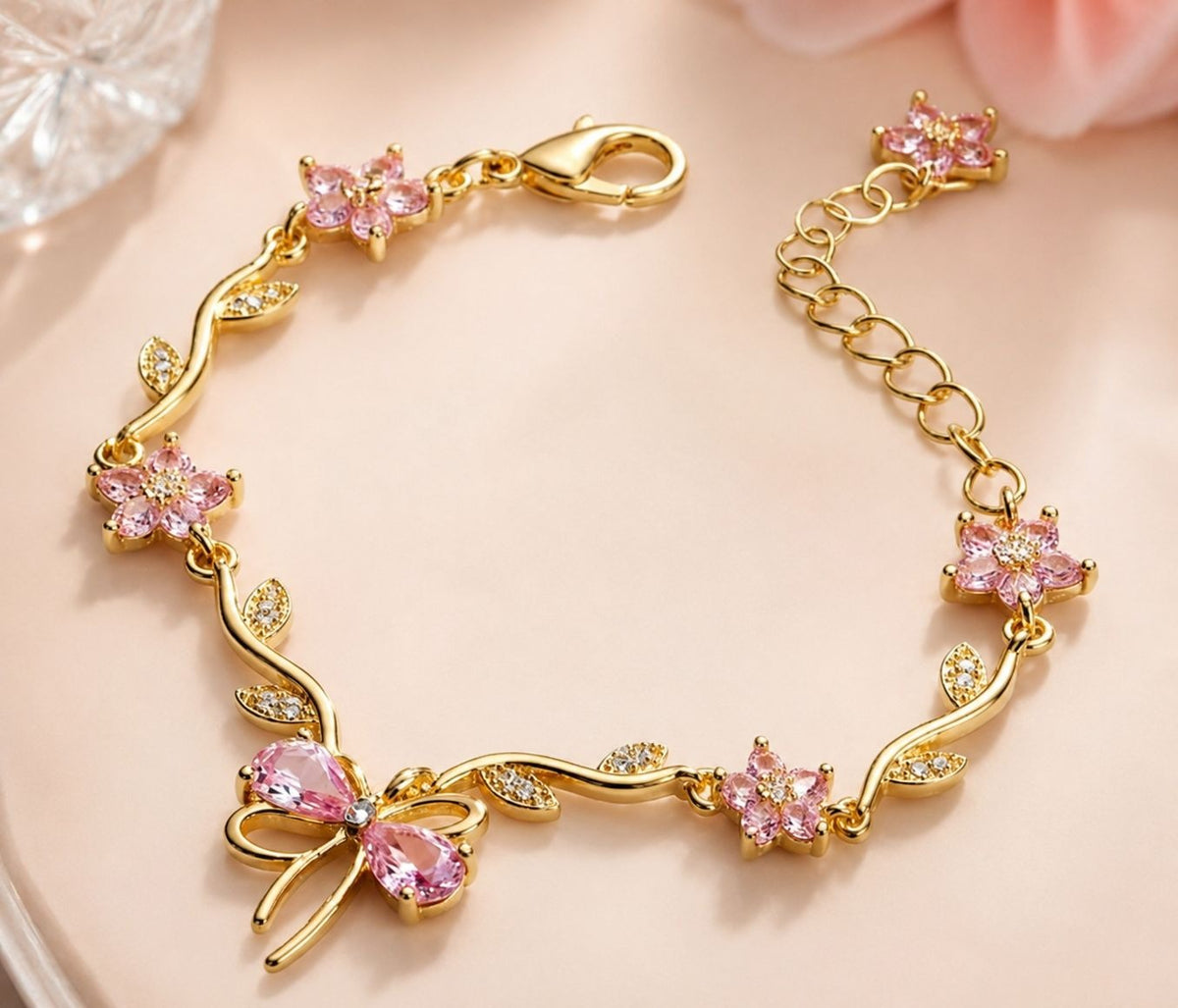 Tulip Bow Bracelet with Crystal Stones for Women & Girls