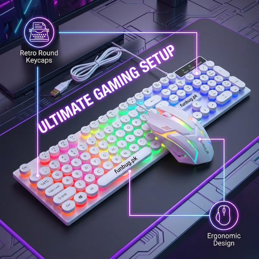 RGB Gaming Keyboard & Mouse Combo – 112-Key Wired Gaming Set with Mouse Pad