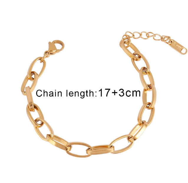 Stainless Steel Oval Chain Bracelet for Women – 4mm Gold & Silver Fashion Bracelet 19cm