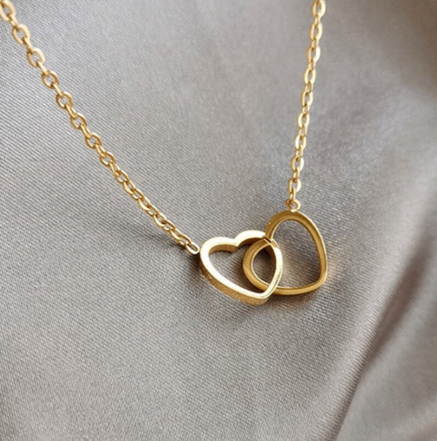 Double Heart Necklace for Girls | Stainless Steel Interlocked Heart Pendant