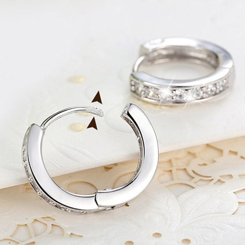 S925 Sterling Silver Huggie Hoop Earrings – Crystal Zirconia Small Hoops for Women & Girls