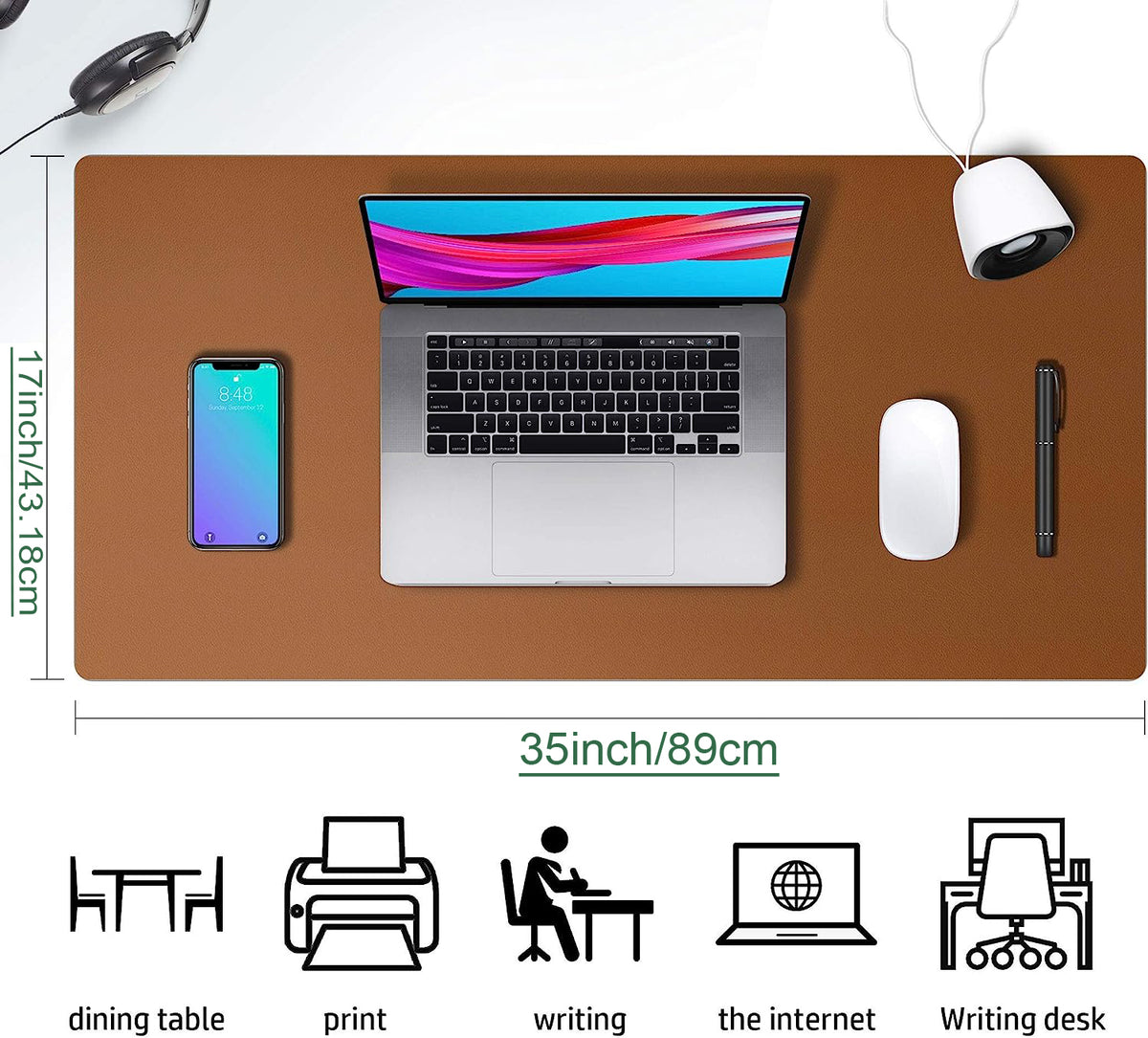 PU Leather Desk Mat Waterproof Office Table Pad for Laptop, Keyboard & Mouse