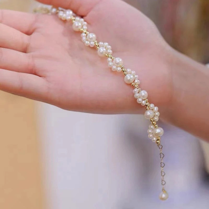 Korean Style Pearl Beaded Bracelet for Women & Girls – Cute Cat Paw Charm Fashion Jewelry