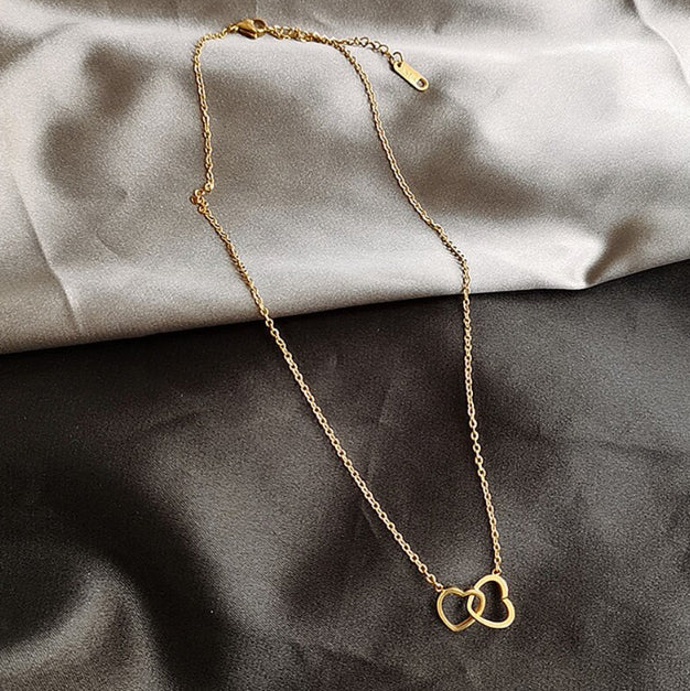 Double Heart Necklace for Girls | Stainless Steel Interlocked Heart Pendant