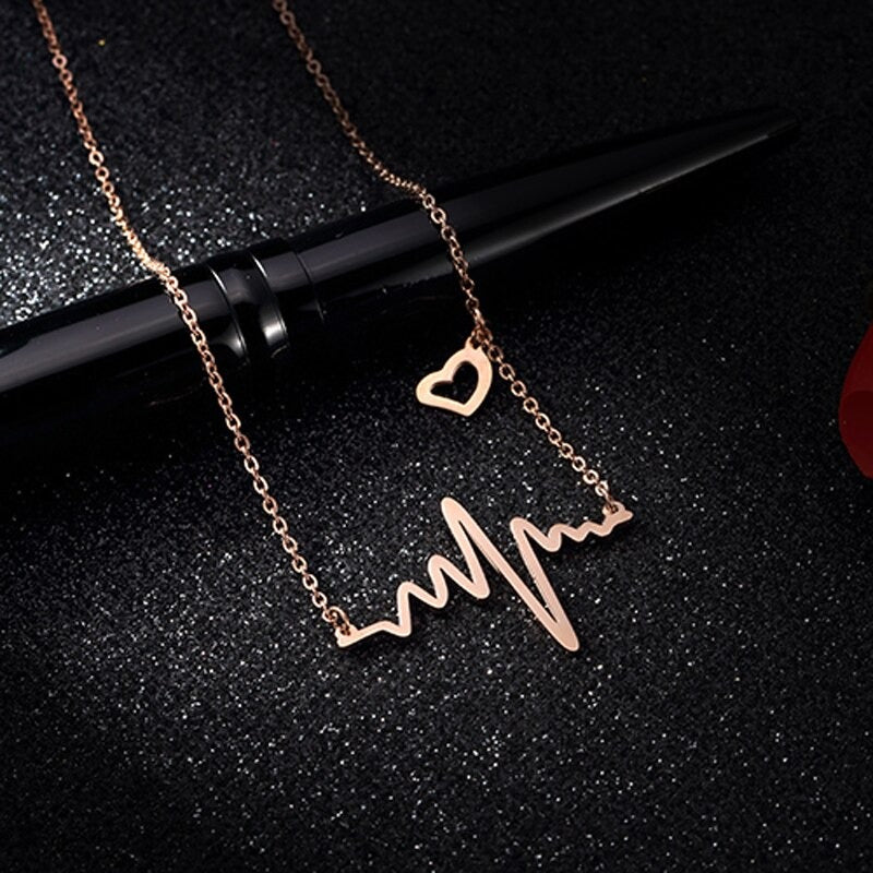 ECG Heartbeat Necklace for Women – Titanium Steel Pulse Pendant Clavicle Chain | Gearzone Fashion Jewellery