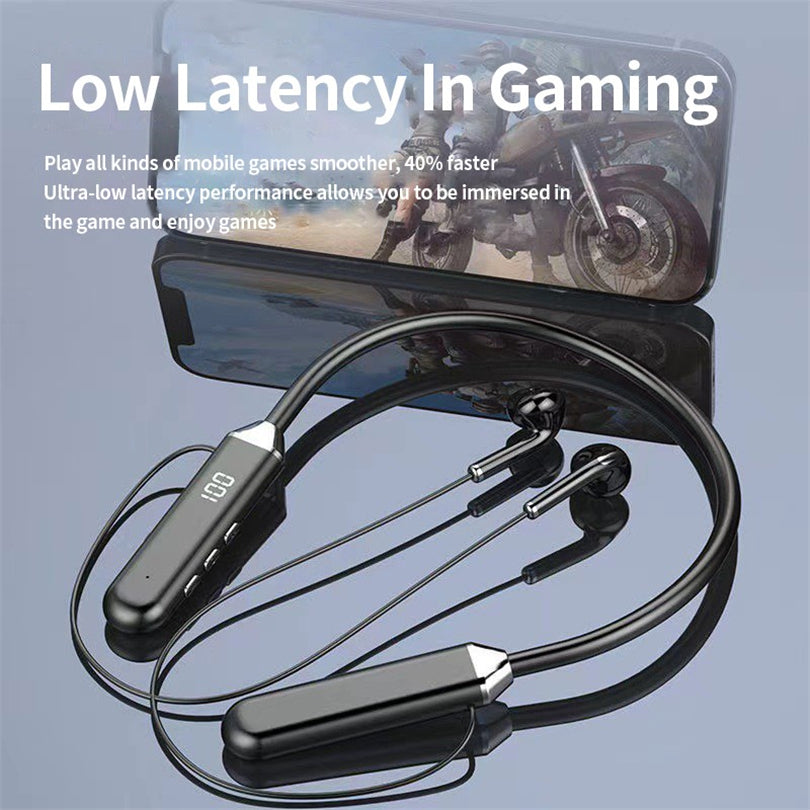 Magnetic Neckband Wireless Bluetooth 5.2 Headphones – LED Digital Display, Noise Reduction, Sports Earphones with Built-in Mic