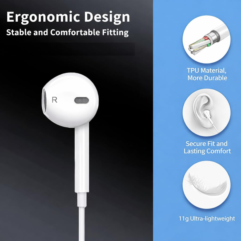Wired Handsfree Earphones with Lightning Connector – Pop-Up Window Earbuds for iPhone 7 to 14 & Compatible Phones