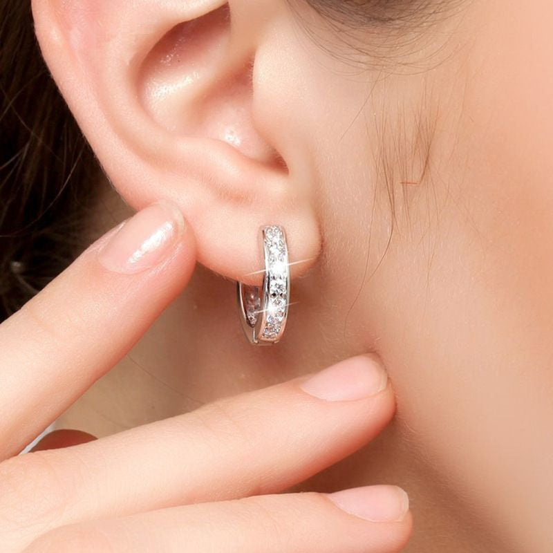S925 Sterling Silver Huggie Hoop Earrings – Crystal Zirconia Small Hoops for Women & Girls