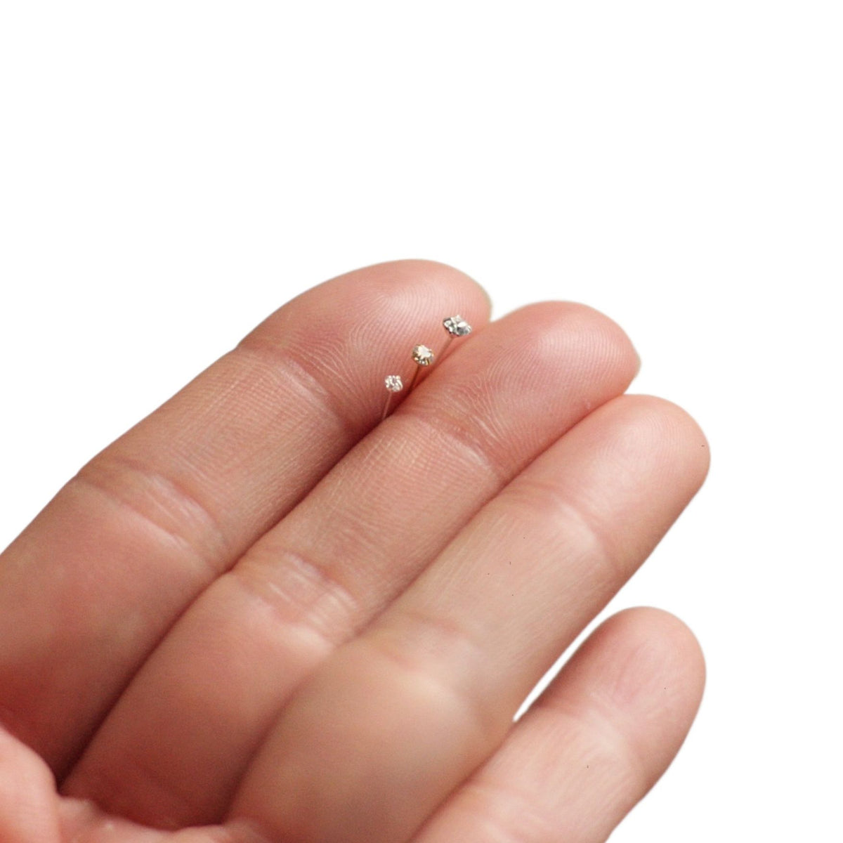 2mm Tiny Natural Diamond Stud Earrings | 14K White Gold Plated Silver | Minimalist Small Stud Earrings